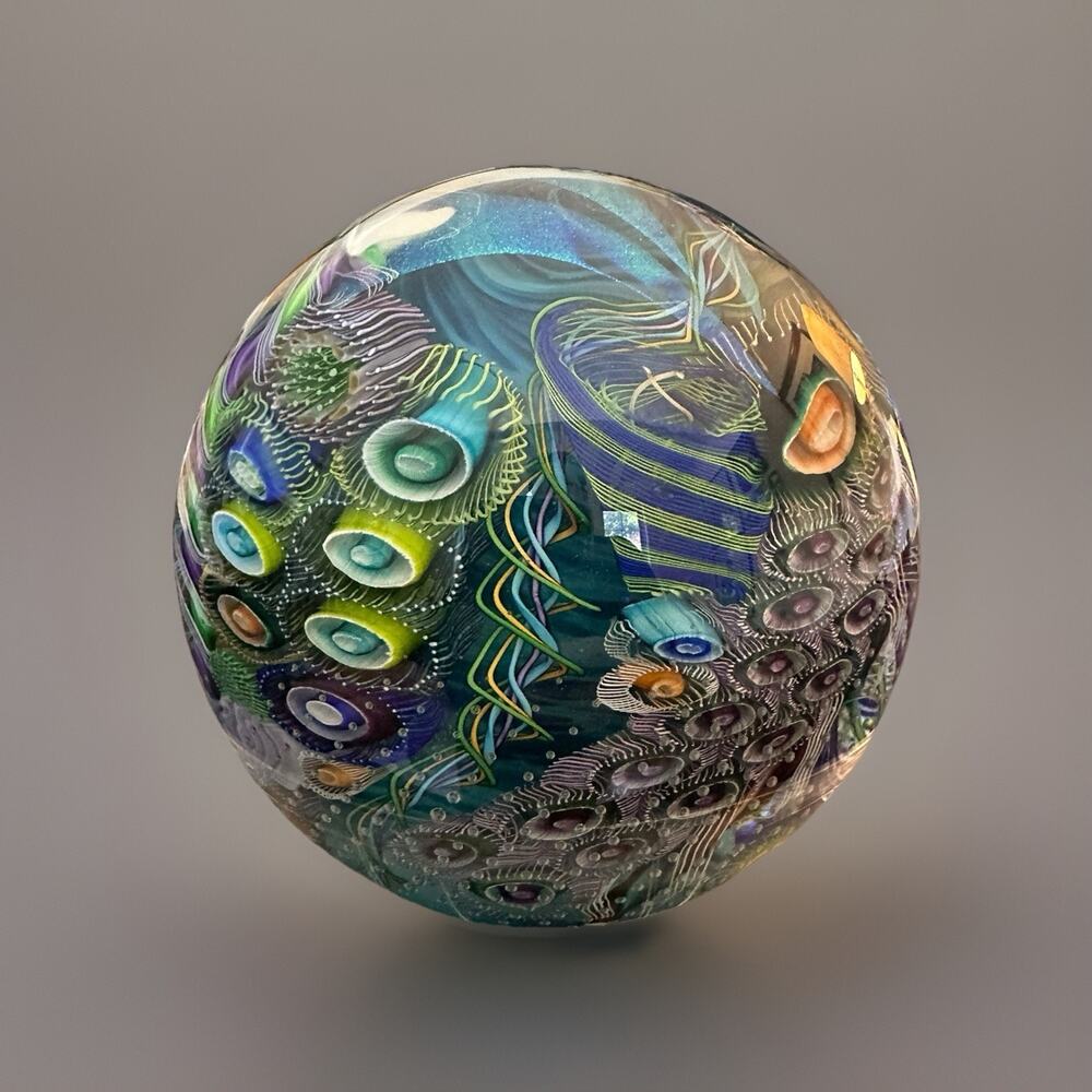 NEW Seascape Coral Reef Inspired Large 6” Signed Art Glass by Scott Garrelts USA